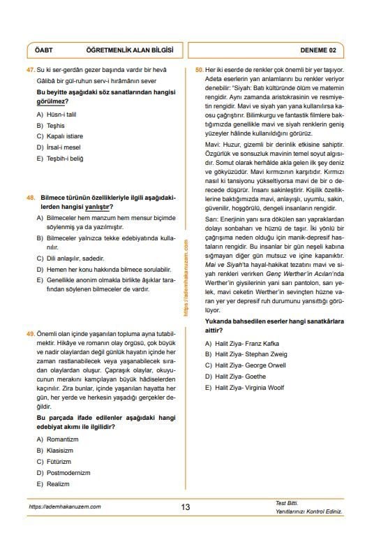 Adem Hakan Uzem 2025 Meb Ags ÖABT Orhan Veli Türkçe Öğretmenliği Dijital Çözümlü 5 Deneme