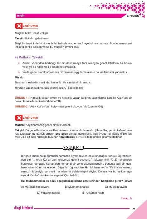 Dizgi Kitap 2026 Diyanet İşleri Başkanlığı Mesleki Bilgiler Seviye Tespit Sınavı MBSTS Çıkmış Soru Örnekli Fasiküller Halinde Konu Anlatım Seti Esra Işık Kulp Zarif Muallime