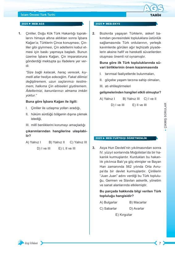 Dizgi Kitap 2026 MEB AGS Tamamı Video Çözümlü Tarih Çıkmış Sorular 3. Baskı Selami Yalçın