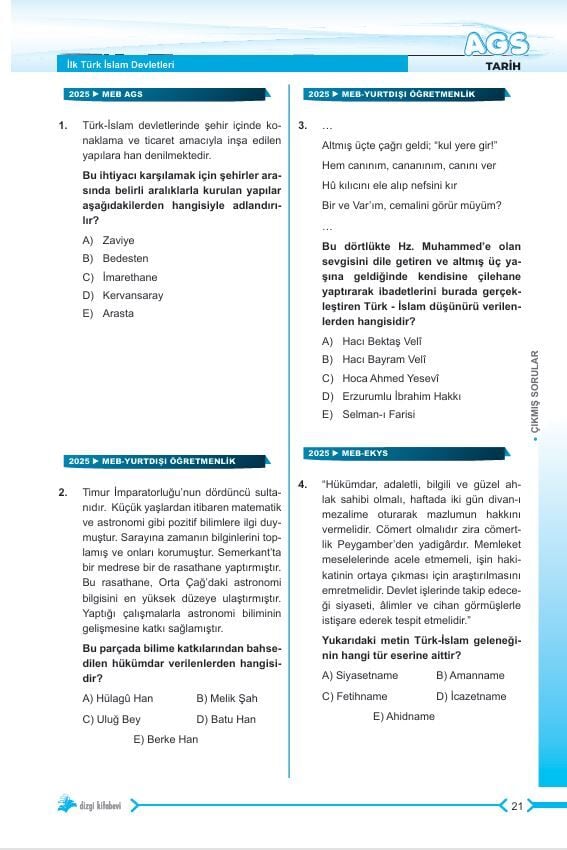 Dizgi Kitap 2026 MEB AGS Tamamı Video Çözümlü Tarih Çıkmış Sorular 3. Baskı Selami Yalçın