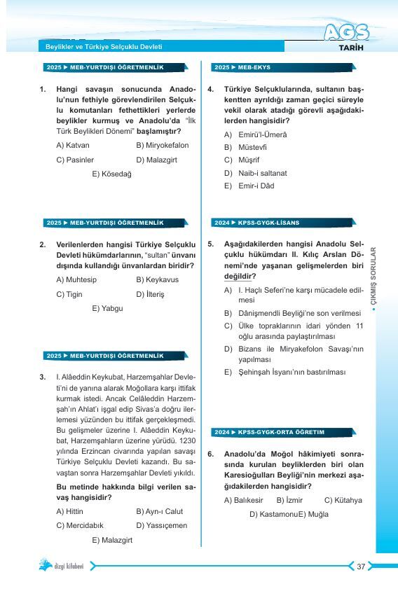 Dizgi Kitap 2026 MEB AGS Tamamı Video Çözümlü Tarih Çıkmış Sorular 3. Baskı Selami Yalçın