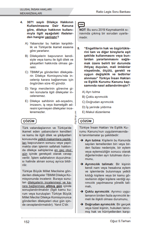 Dizgi Kitap Kaymakamlık Ratio Legis İnsan Hakları Ve Demokratikleşme Çözümlü Soru Bankası 6. Baskı Oğuz Sami Tarhan