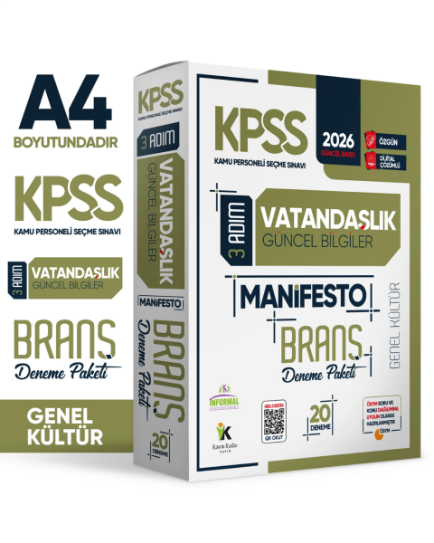 2026 KPSS Genel Kültür 3 Adım Vatandaşlık Manifesto 20li Dijital Çözümlü Branş Deneme Paketi İnformal Yayınları