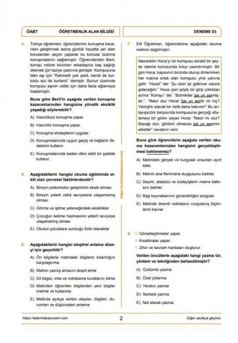 Adem Hakan Uzem 2025 Meb Ags ÖABT Yahya Kemal Türkçe Öğretmenliği Dijital Çözümlü 5 Deneme﻿