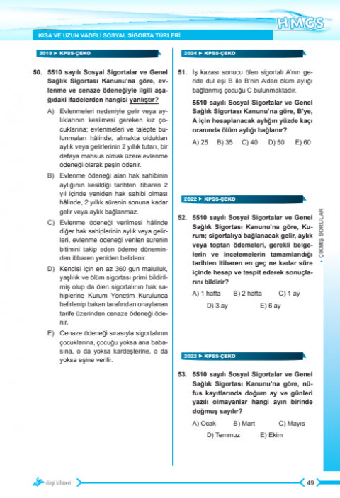 Dizgi Kitap 2025 Humes HMGS Sosyal Güvenlik Hukuku Tamamı Çözümlü Orijinal Çıkmış Sorular
