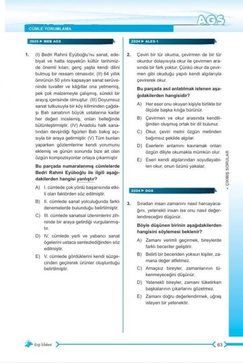 Dizgi Kitap 2026 MEB AGS Tamamı Video Çözümlü Sözel Yetenek Çıkmış Sorular 2. Baskı Gizem Ural