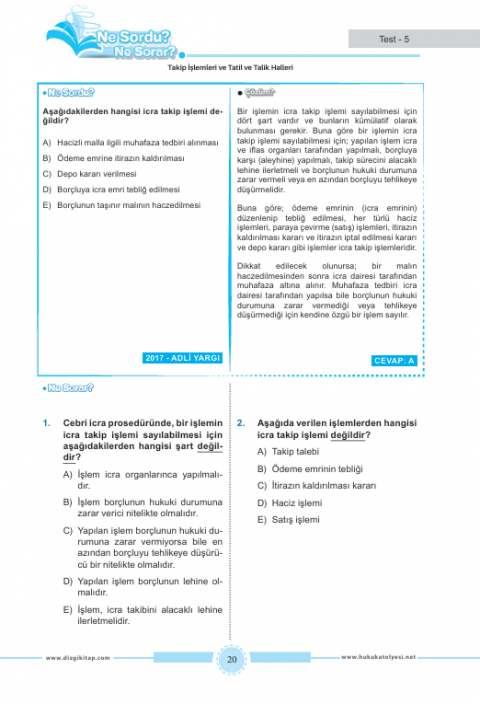Dizgi Kitap Hukuk Atölyesi İcra Müdürlüğü Ne Sordu Ne Sorar İcra ve İflas Hukuku Tamamı Çözümlü Soru Bankası Cem Şahin